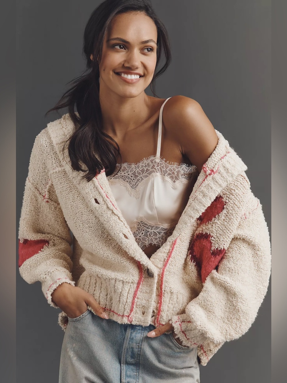 NWT Anthropologie Pilcro Candy Heart XO Collared Long-Sleeve Cardigan Sweater - Picture 2 of 7